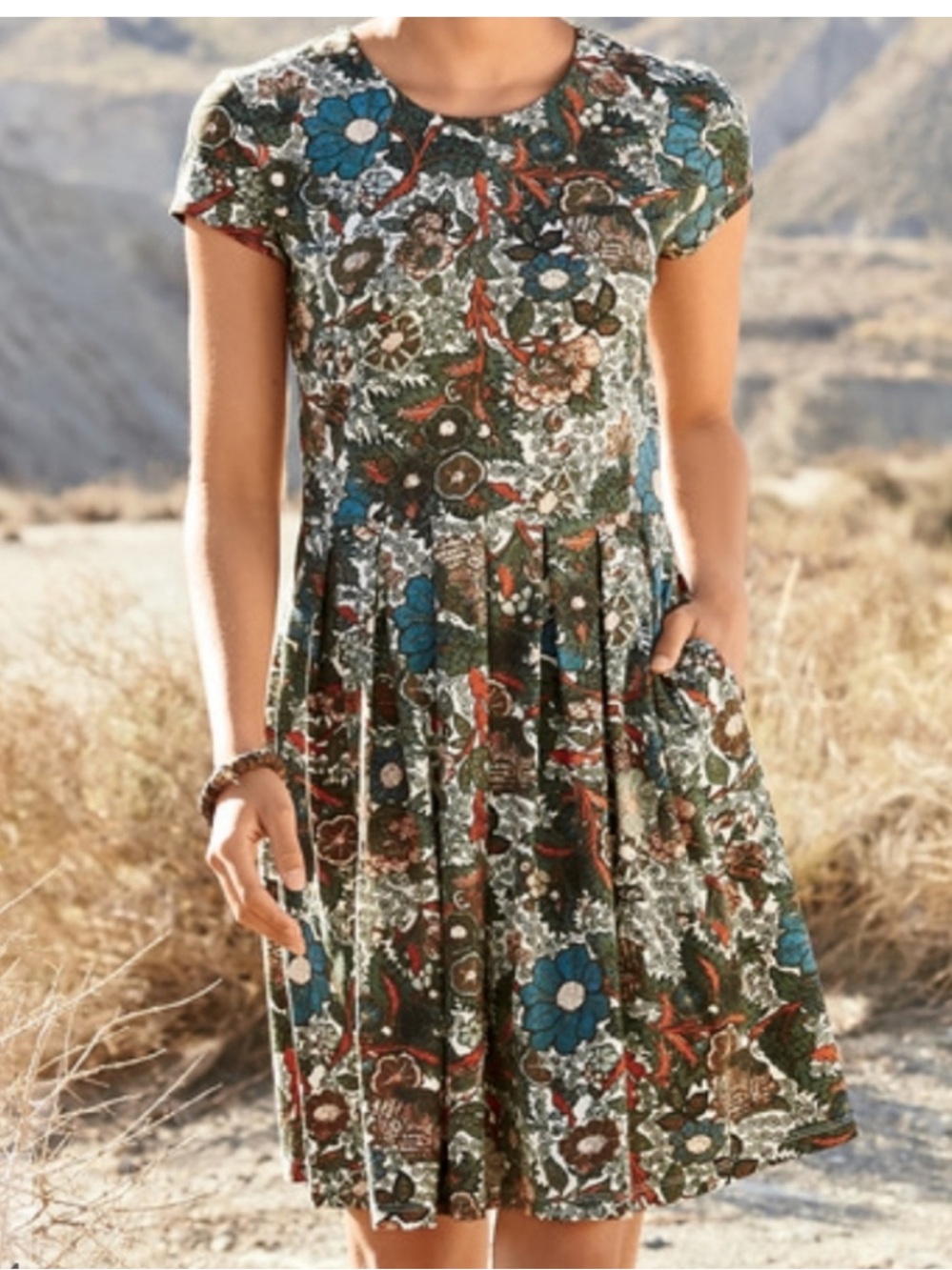 Peruvian Connection Wanderlust Japanese Floral Cotton Fit & Flare Dress Sz S
